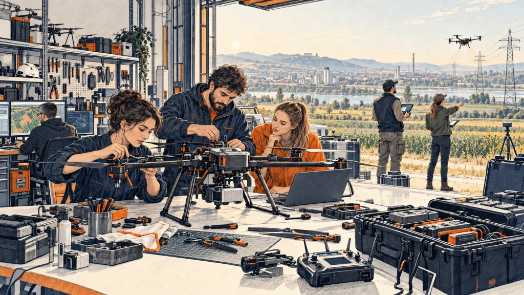 A workshop, engineers, and a civilian drone field mission in Serbia.