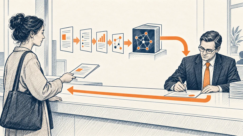 A citizen follows how data passes through an AI system and returns to the official who signs the decision.
