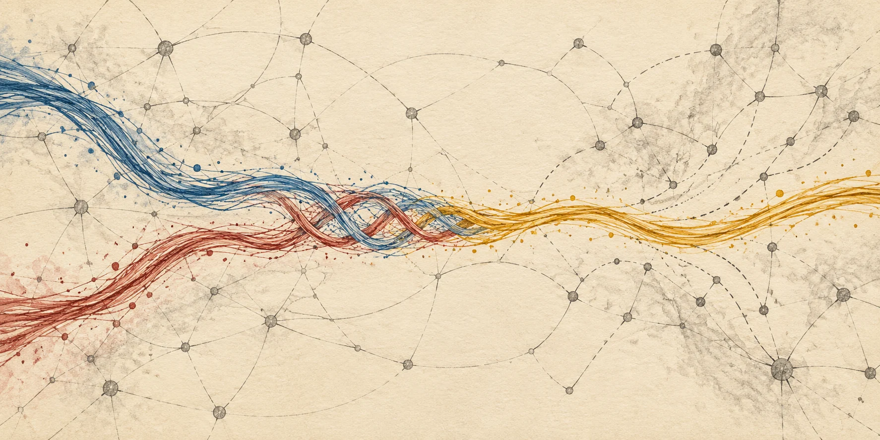 Two distinct paths remain distinguishable while their ordered interweaving forms a third golden path.