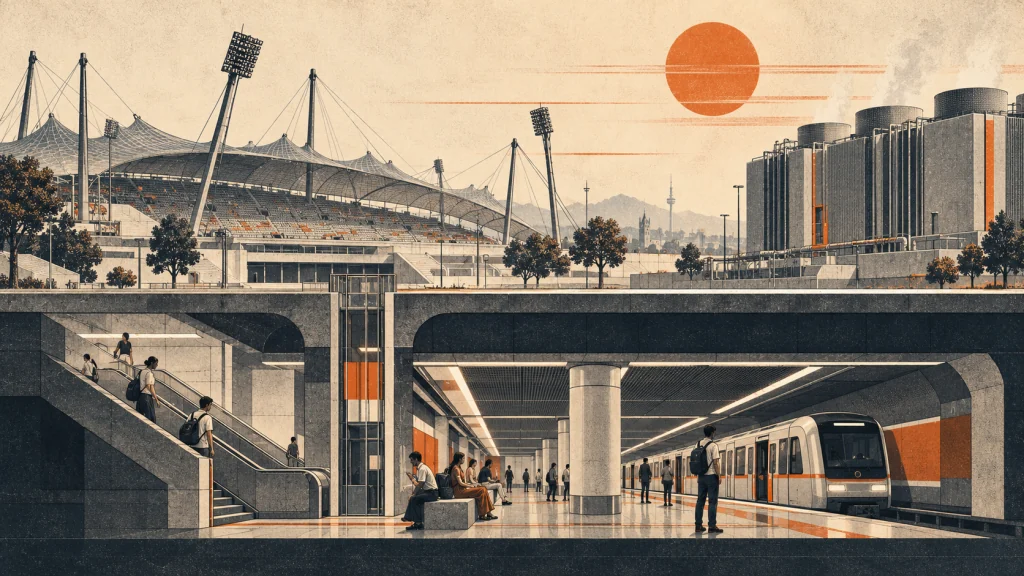 Munich 2058: data centres overheat the city as the Robot Olympic Games move to October.